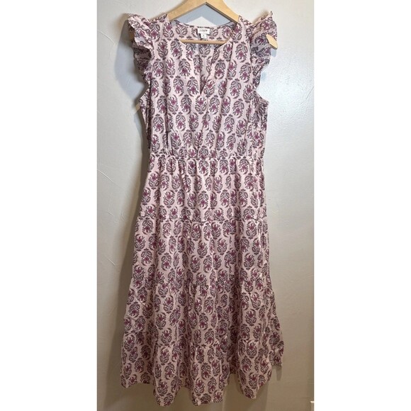 J. Crew Factory Ruffle Sleeve Midi Dress Pink Floral Women's Size 6 Style BY539 - Picture 1 of 16